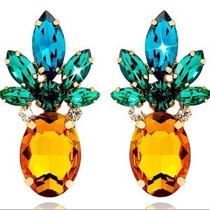 Betsey Johnson Rhinestone Crystal Pineapple Statement Earrings
